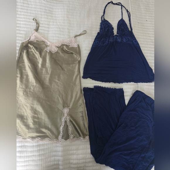 Victoriaa Secret Lace Trim Sleepwear Set - Olive and Navy - Picture 1 of 10